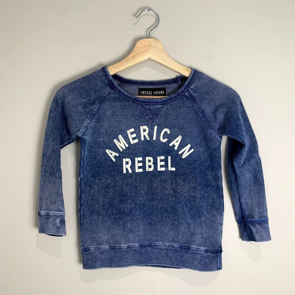 Vintage Havana Kids American Rebel Crew Neck Sweatshirt Size 4T Navy Blue‎
